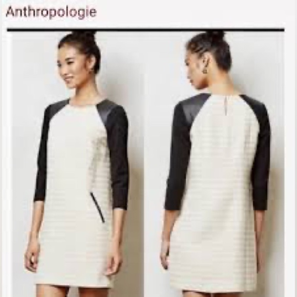 NEW! Anthropologie Moulinette Soeurs Dress Tweed and Vegan Leather Scuba Arms 6